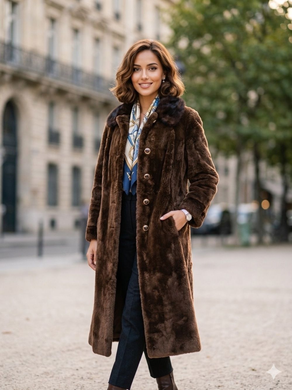 VTG 60s Antoine Brussels Custom Fur Coat Long Sheared Beaver & Mink Trim Med